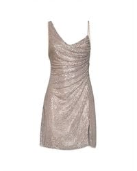 Self-Portrait - Self Portrait Champagne Rhinestone-Embellished Tulle Draped Mini Dress - Lyst