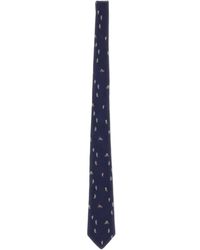 £90 Paul Smith Tie BNWT Men's Grey Rabbit Embroidered 100% Silk Tie RRP 