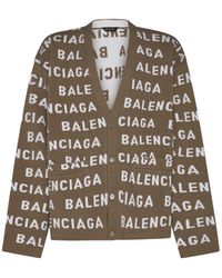 Balenciaga - Allover Logo Wool Cardigan - Lyst