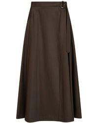 Burberry - Wool Twill Belted Midi Skirt - Lyst
