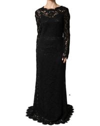 Dolce & Gabbana - Black Lace Long Sleeves Cotton Maxi Dress - Lyst
