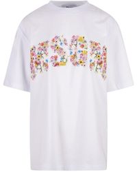 MSGM - T-Shirt With Floral College Logo - Lyst