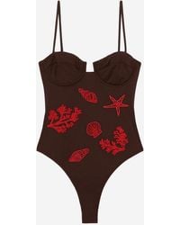 MC2 Saint Barth - One-Piece Swimsuit With Marine Embroidery Polyamide Swimwear - Lyst