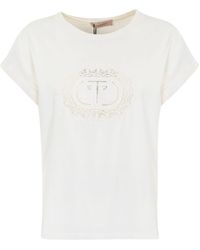 Twin Set - T-Shirt With Lace Logo - Lyst