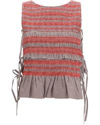 Ganni - Elastic Printed Top With Ruching And Side Ties Cotton; Elastane - Lyst
