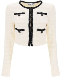 Self-Portrait - Cropped Cardigan With Sequin Trims - Lyst