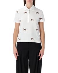 Thom Browne - Cotton Polo Shirt With Embroidered Horses - Lyst