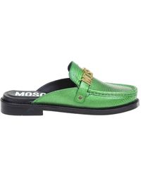 Moschino Moccasin In Colour Leather - Green