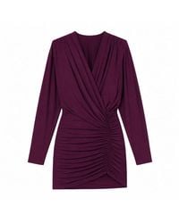 Amazuìn - Mulberry Lightweight Stretch Jersey Long-Sleeved Gathered Mini Dress With V-Neckline - Lyst