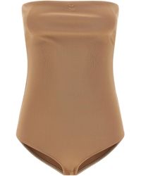 Courreges - Off-The-Shoulder Lingerie-Inspired Bodysuit With Logo Embroidery - Lyst