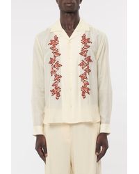 BAZISZT - Chemise Tinees Broderie Florale Coton Jaune Pâle Shirt - Lyst