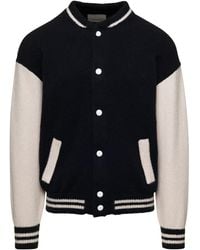 Laneus - Black And White Bomber Jacket With Snap Buttons In Wool, Cashmere And Silk - Lyst