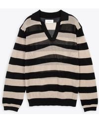 Laneus - Mesh Polo Shirt Long Sleeves And Striped Mesh Knitted Polo Shirt - Lyst