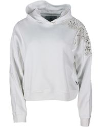 Ermanno Scervino - Long-Sleeved Crewneck Sweatshirt With Hood With Macrame Inserts On The Shoulder - Lyst