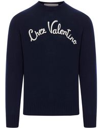 Valentino Garavani - Crewneck Wool Sweater With Chez Embroidery - Lyst