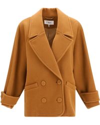 Chloé - Chloé Double-Breasted Herringbone Wool Short Coat - Lyst