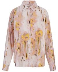 MSGM - Artsy Flower Print Poplin Shirt - Lyst
