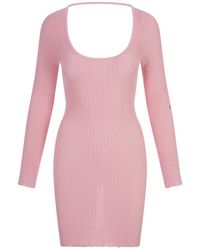 A PAPER KID - Short Ribbed Knitted Dress With Distressed Effect - Lyst