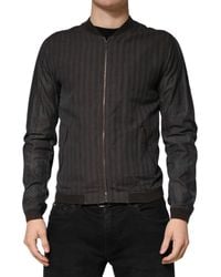 Dolce & Gabbana - Stripes Cotton Full Zip Bomber Jacket Linen Silk Elastane Clothing - Lyst