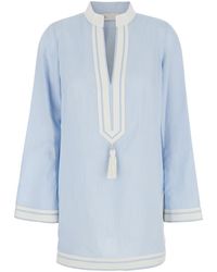 Tory Burch - Light Kaftan With V-Neck And Pendant On The Front - Lyst