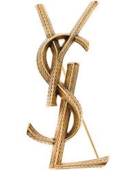 Saint Laurent - Brooch With-Plated Logo Plate Brass Brooches & Pins - Lyst