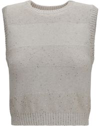 Brunello Cucinelli - Knit And Sequin Vest Cotton; Polyester Knitwear - Lyst