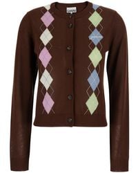 Ganni - Cardigan Crew Neck Cotton Tops - Lyst