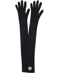 Moncler - Logo Patch Virgin Wool Long Gloves - Lyst