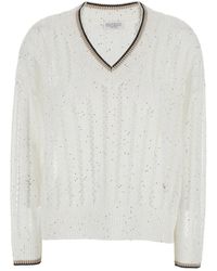 Brunello Cucinelli - Sequin Sweater With Ribbed V Neck - Lyst