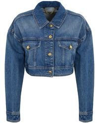 Elisabetta Franchi - Oversized Cropped Denim Jacket - Lyst