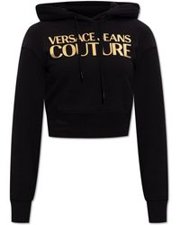 Versace - Cropped Hoodie With Logo, - Lyst