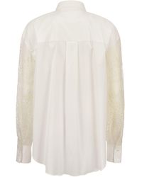 Brunello Cucinelli - Stretch Cotton Poplin Shirt With Crispy Silk Broderie Anglaise Sleeve - Lyst