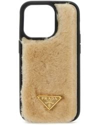 Prada - Sand Shearling Iphone 14 Pro Cover - Lyst