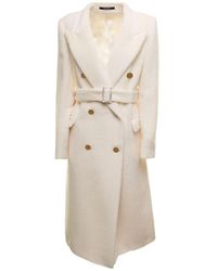 Tagliatore Jole Wool And Alpaca White Double-breasted Long Coat Woman - Natural