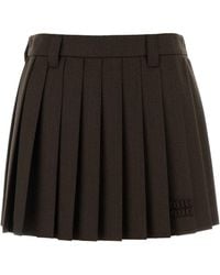 Miu Miu - Chocolate Wool Mini Skirt - Lyst