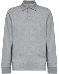 Moncler - Charcoal Cotton Piqué Long-Sleeved Polo Shirt With Logo - Lyst