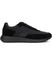 BOSS - Low-Top Leather And Fabric Sneakers Calfskin Trainers - Lyst