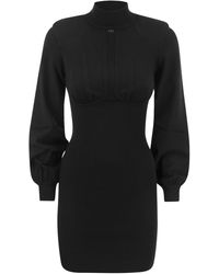 Elisabetta Franchi - Ribbed Mini Dress With High Neck And Cups - Lyst