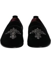 Dolce & Gabbana - Black Velvet Embellished Loafer Slip On Shoes - Lyst