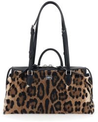 Dolce & Gabbana - 'Vittoria' Handbag With Logo Plaque On The Front And All-Over Leopard Motif - Lyst