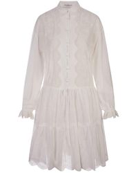 Ermanno Scervino - Midi Shirt Dress With Flower Embroidery - Lyst