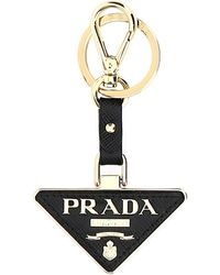 Prada - Two-Tone Metal And Leather Key Ring - Lyst
