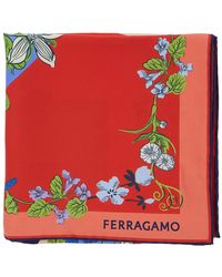 Ferragamo - Scarf With Floral Print And Logo Lettering - Lyst