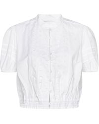 See By Chloé - Embroidered Petite Crop Top With Puff Sleeves - Lyst