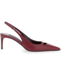 Dolce & Gabbana - Leather Decollete Slingback With Metal Logo - Lyst