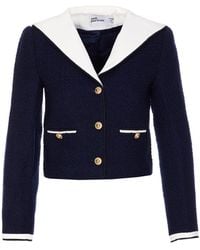 Self-Portrait - Self Portrait Boucle' Contrast Collar Jacket - Lyst