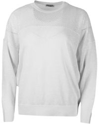 Brunello Cucinelli Crew-neck And Long-sleeved Sweater In Light Linen-blend Yarn With Sequin Detailing On The Chest - White