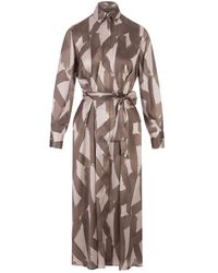 Kiton - Taupe Printed Silk Shirt Dress - Lyst