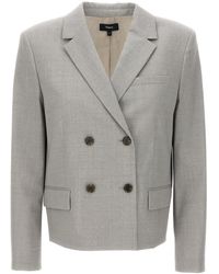 Theory - Double-Breasted Cropped Tailored Blazer - Lyst