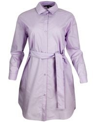 Armani - Dress Made Of Soft Cotton With Long Sleeves, With Button Closure On The Front And Belt - Lyst